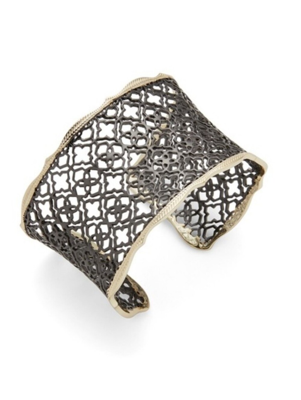 Kendra Scott Candace Cuff Bracelet Black Gold Filigree Wide Statement